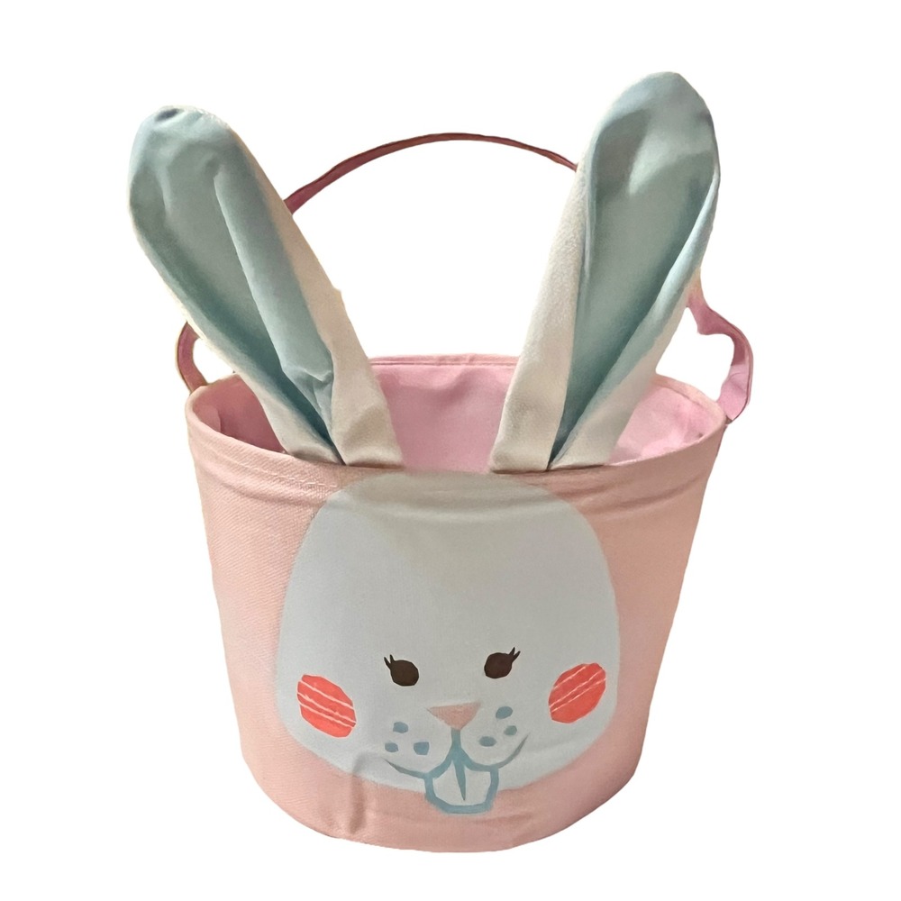 Spritz Easter Bunny Basket Set Pink New Fabric Bucket Gold Egg White Grass - Picture 2 of 10